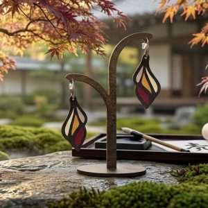 Boucles d'oreilles cuir bordeaux ivoire et or Kyomi