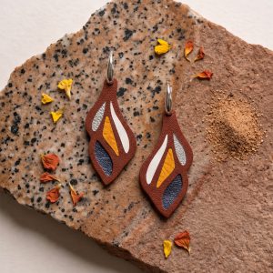 Boucles d'oreilles cuir marron cigare et moutarde Alba
