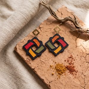 Boucles d'oreilles cuir géométriques carrées multicolores Samira