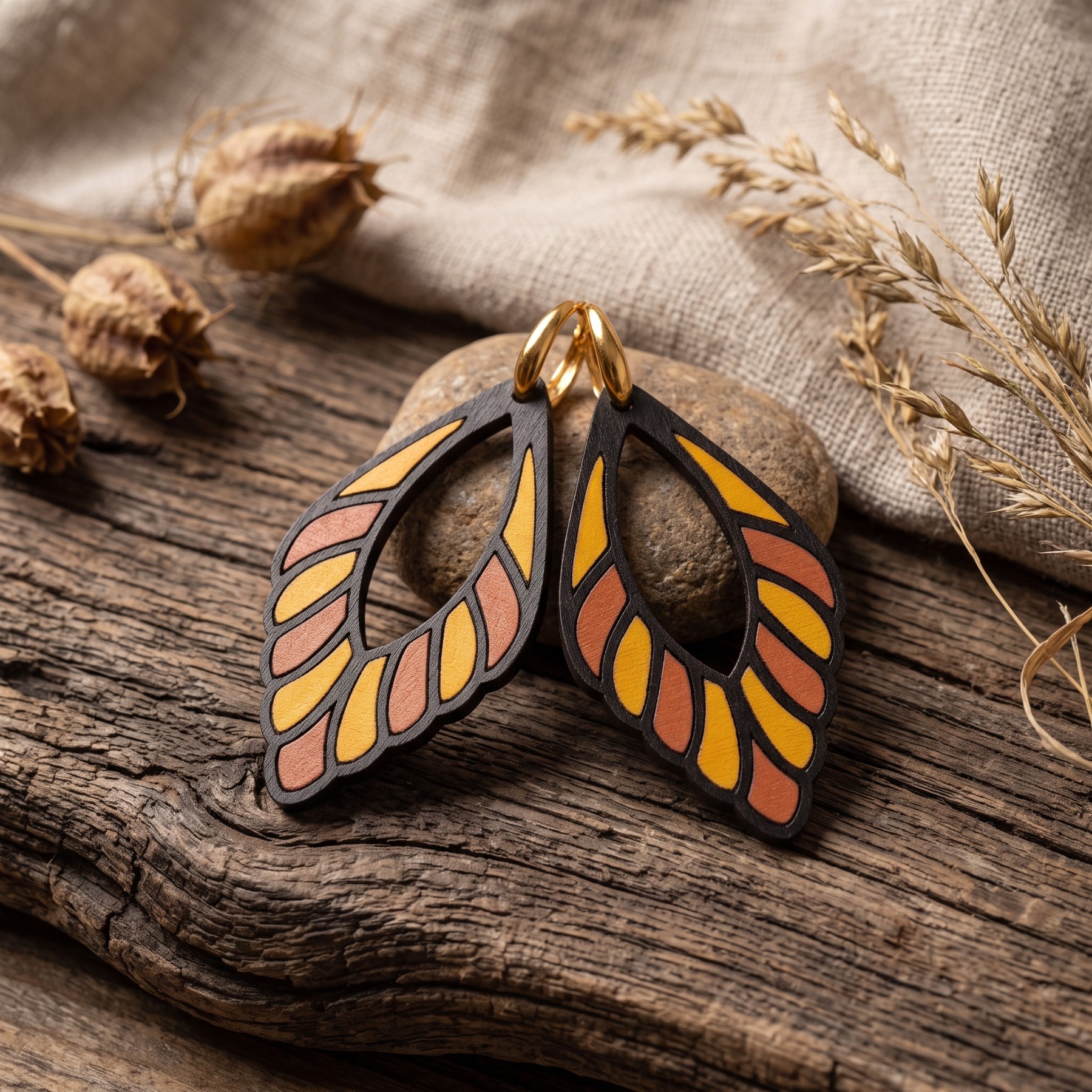 Boucles d'oreilles cuir terracotta et ocre flamboyant – Maruku, Terre Rouge d'Uluru – Image 3