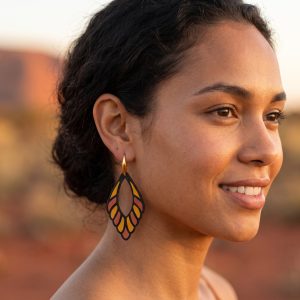 Boucles d'oreilles cuir terracotta ocre et noir Maruku